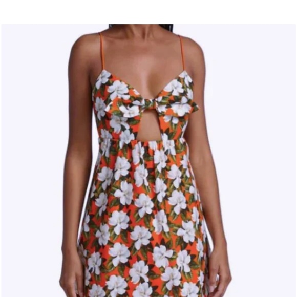 Alice + Olivia Orange Floral Minidress with Adorable Front Tie. - Picture 2 of 6
